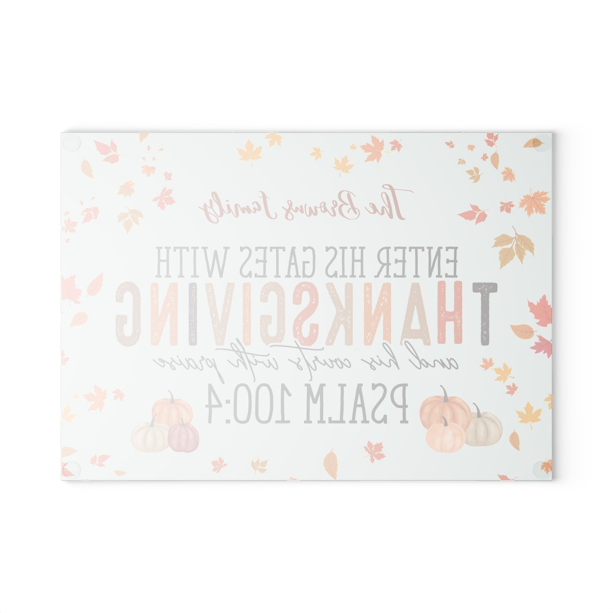 Thanksgiving-themed placemat with pumpkins and leaves on a white background