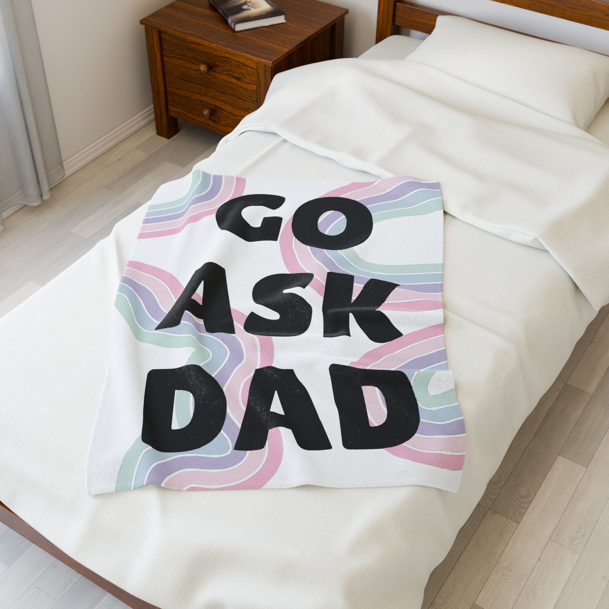 Velveteen Plush Blanket Go Ask Dad Rainbow