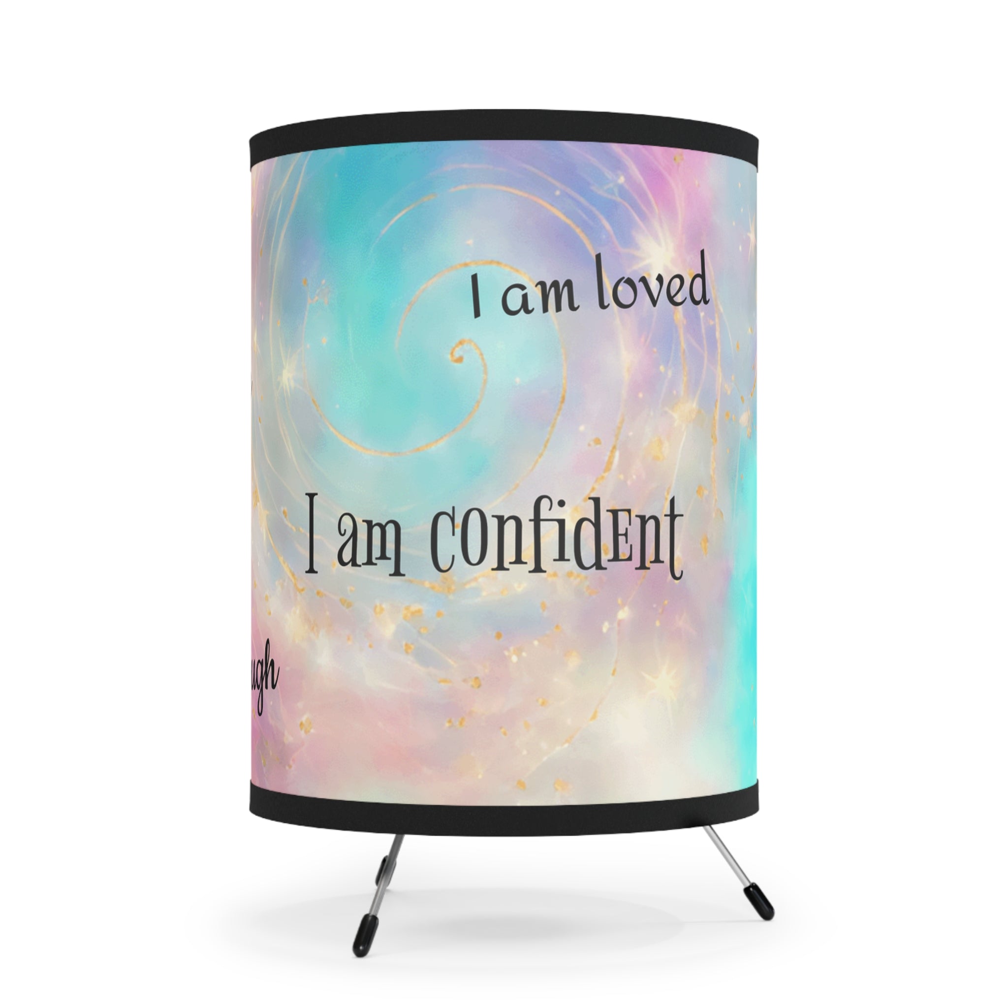 Decorative lamp with motivational phrases on a pastel gradient background