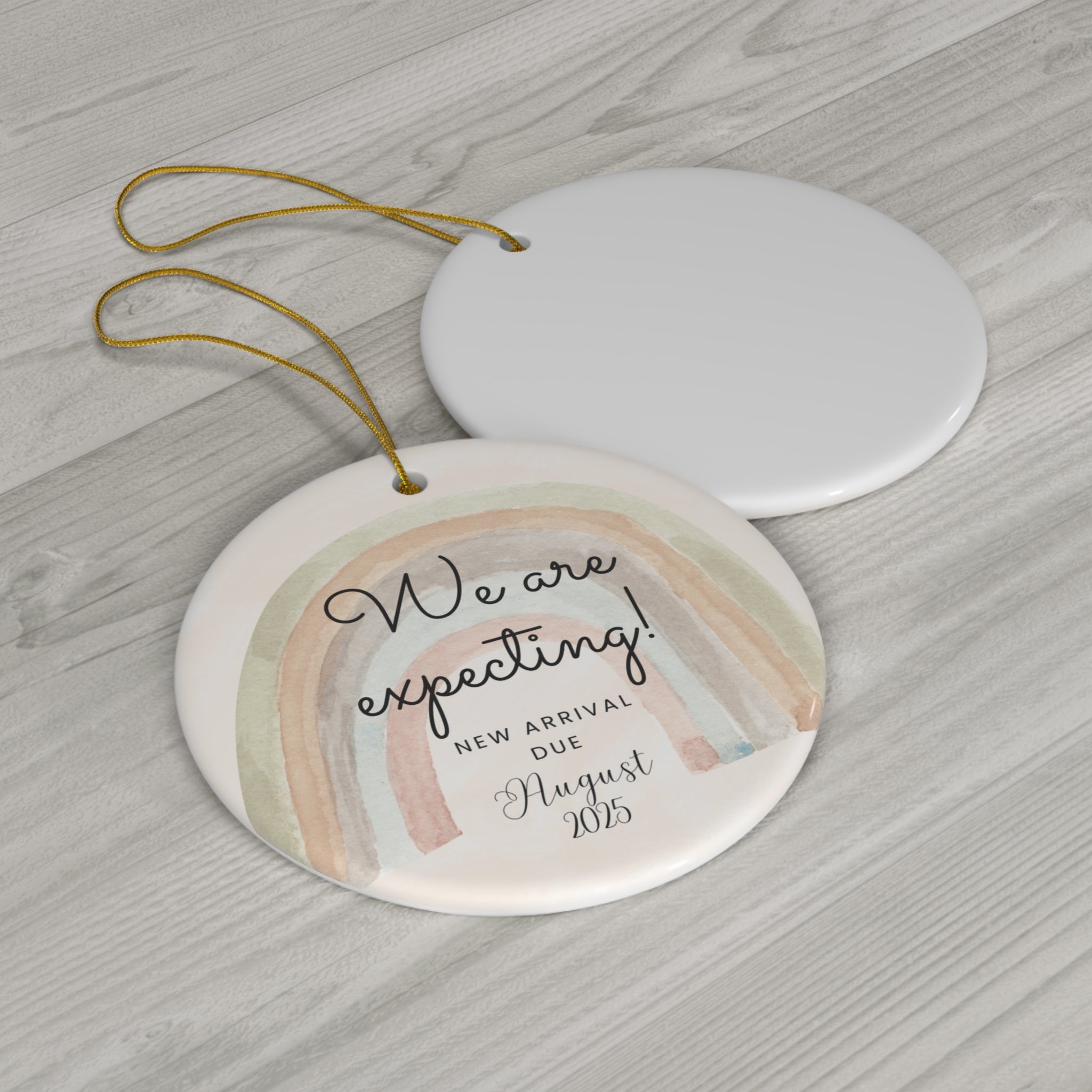 Ceramic Ornament, Pregnancy Announcement with Personalized Date/Month