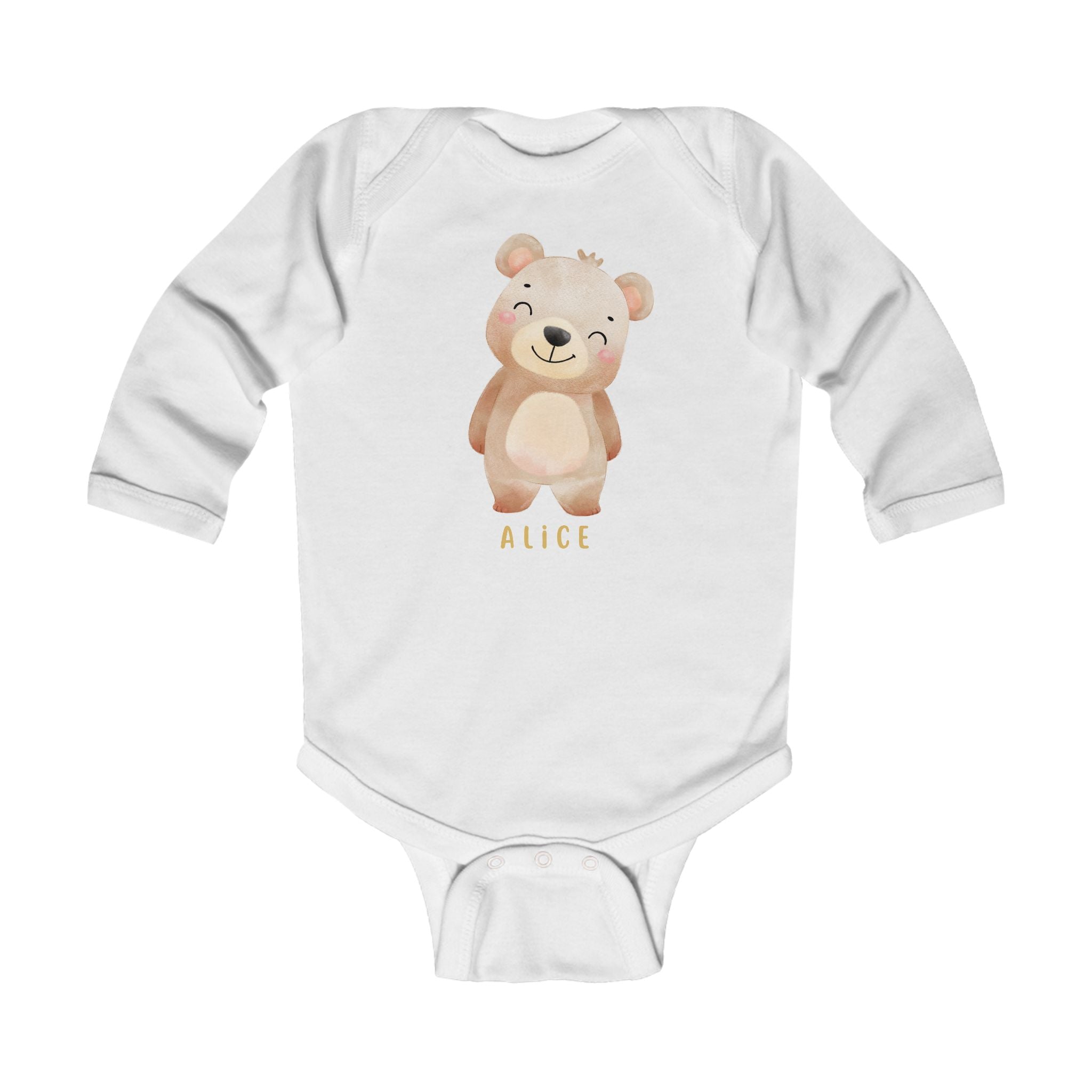 Personalized Bear Infant Long Sleeve Bodysuit with a Name