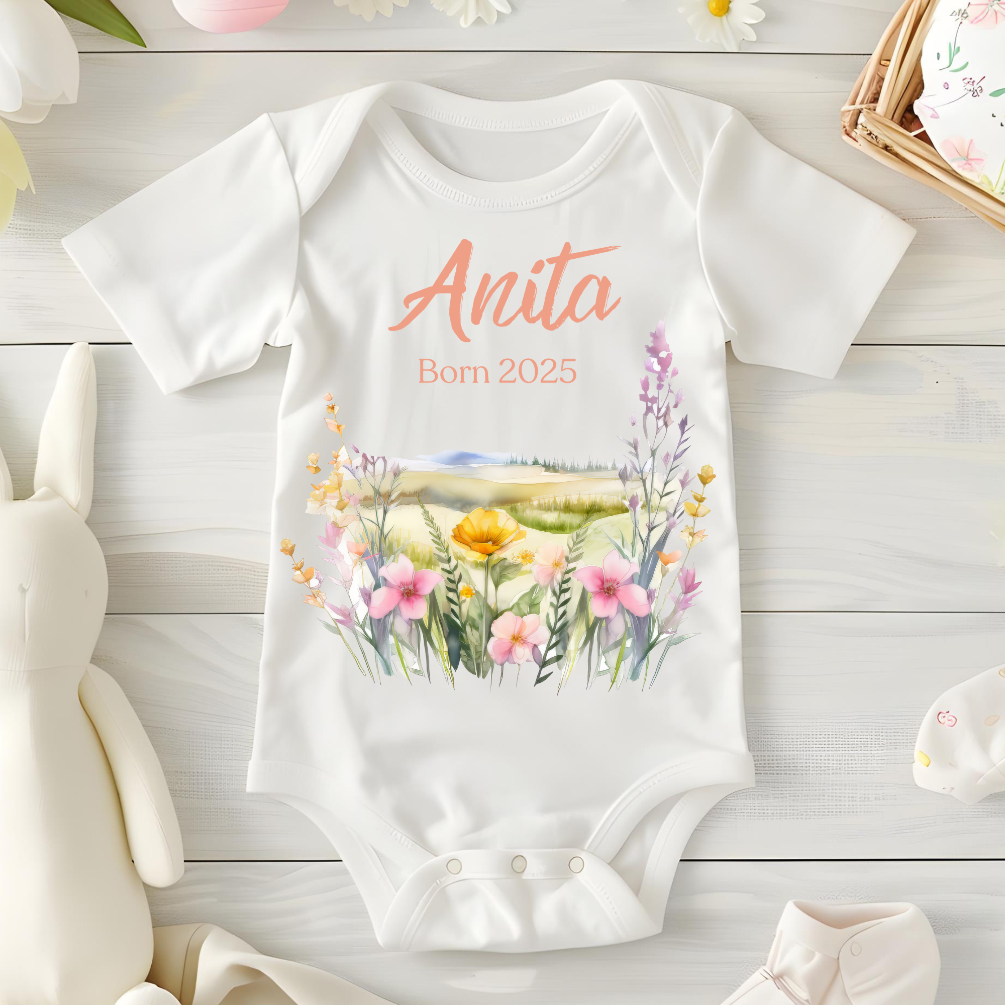 personalized bodysuit with a name and a date baby cute