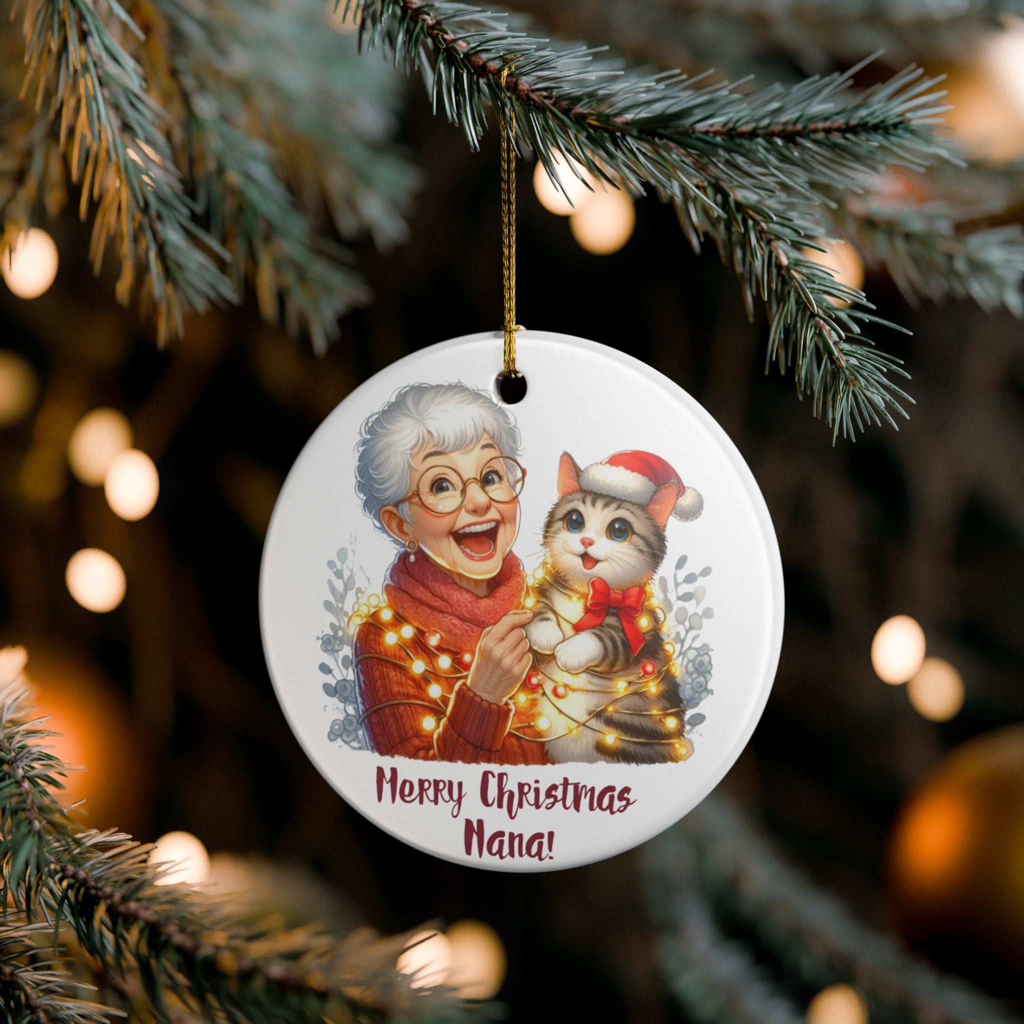 Christmas Personalized Ceramic Ornament for Grandma – Holiday Keepsake - 5 designs and Your own text