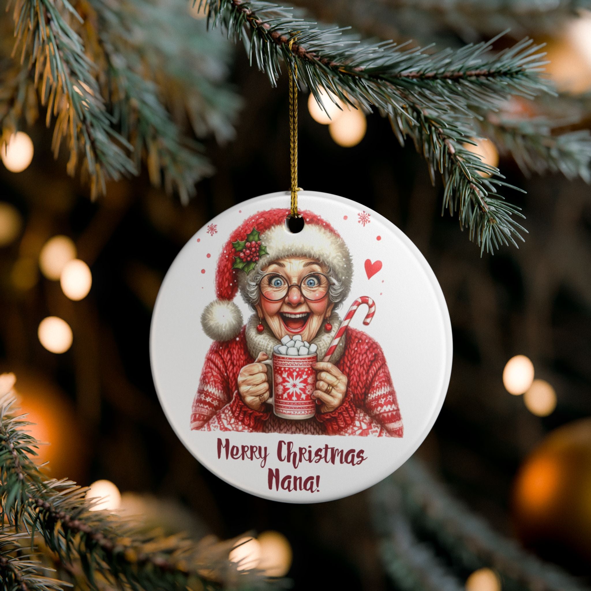 Christmas Personalized Ceramic Ornament for Grandma – Holiday Keepsake - 5 designs and Your own text