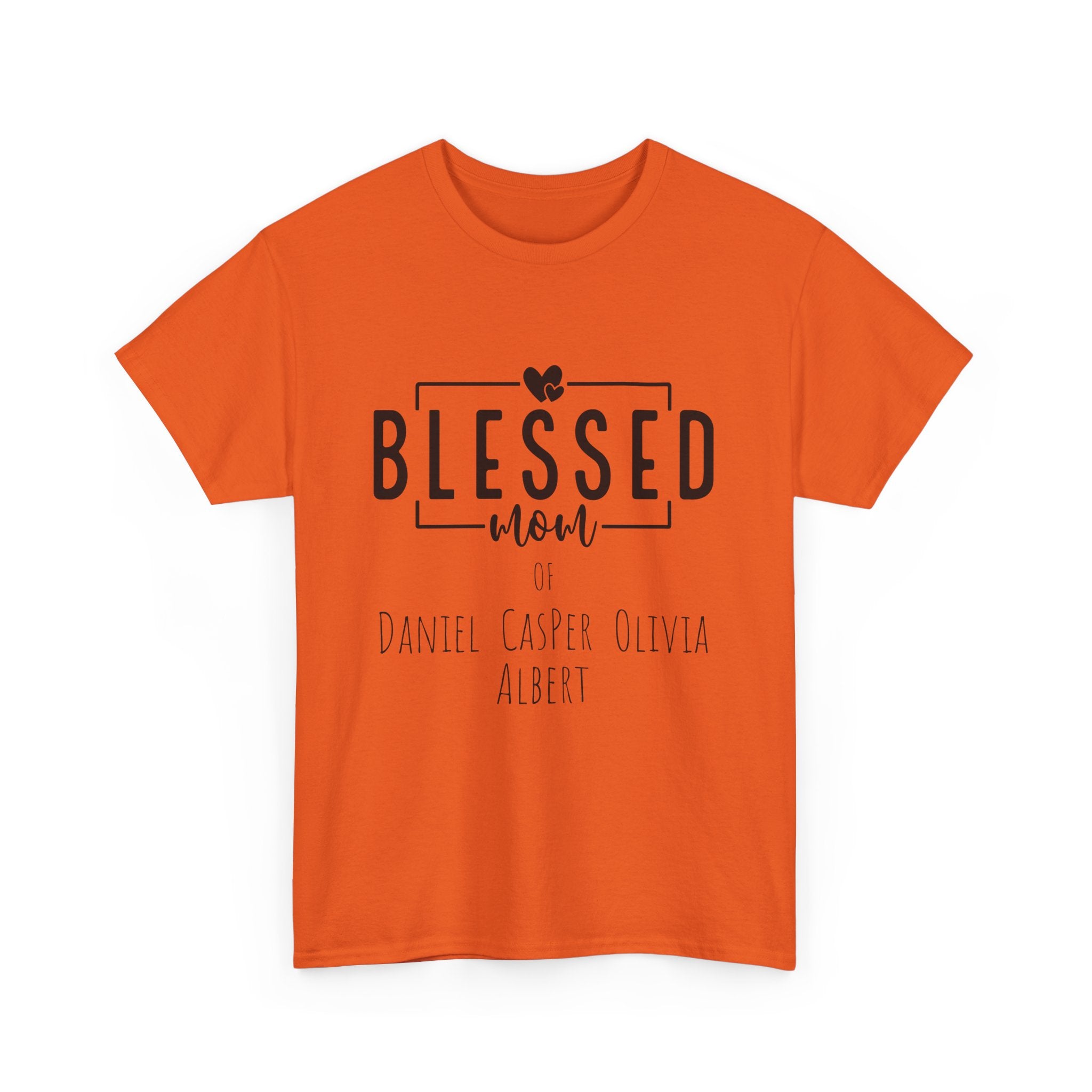Personalized Blessed Mom Heavy Cotton Tee in different colors - with your kids names!