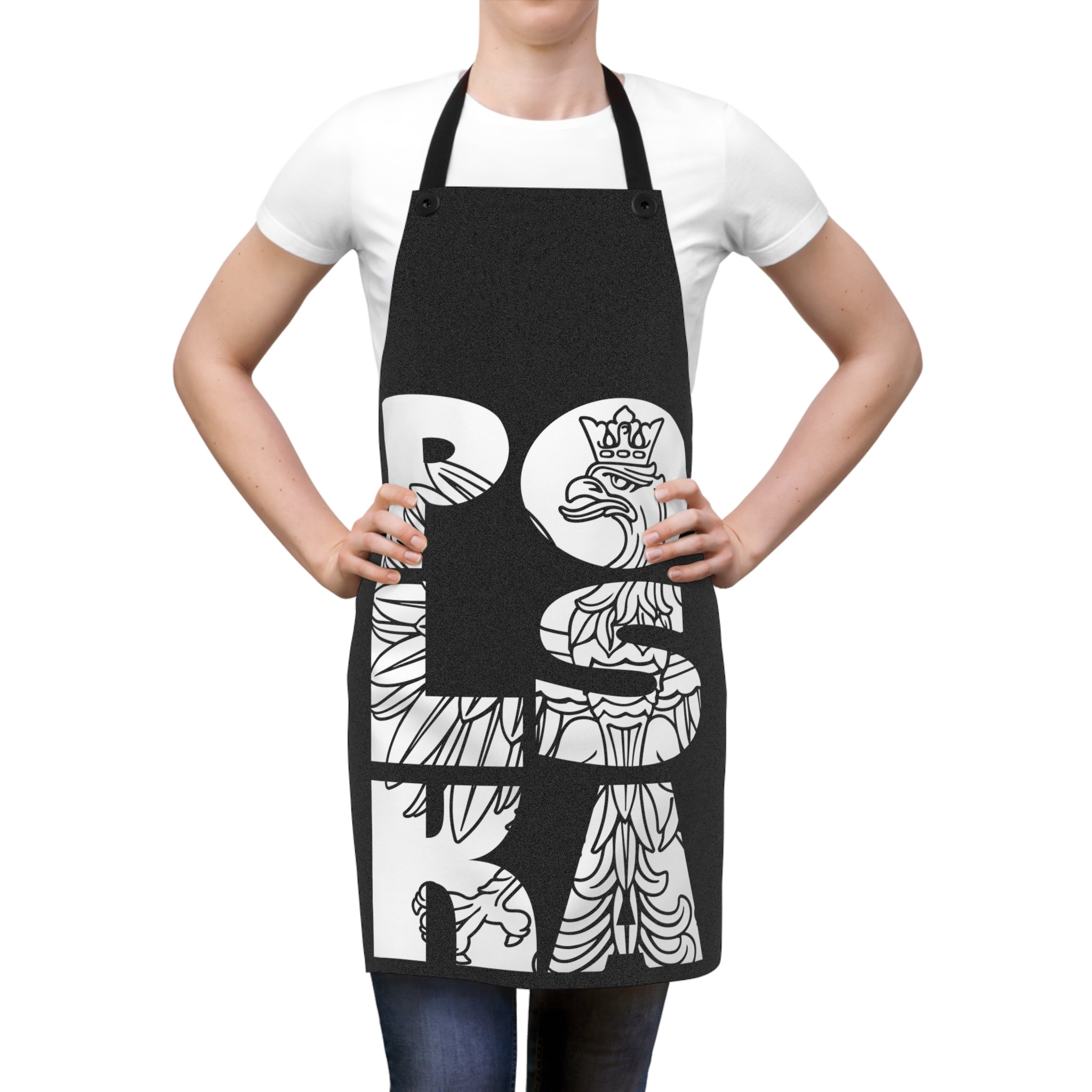 Black apron with Polish graphic design, polish herritage, polonia in USA