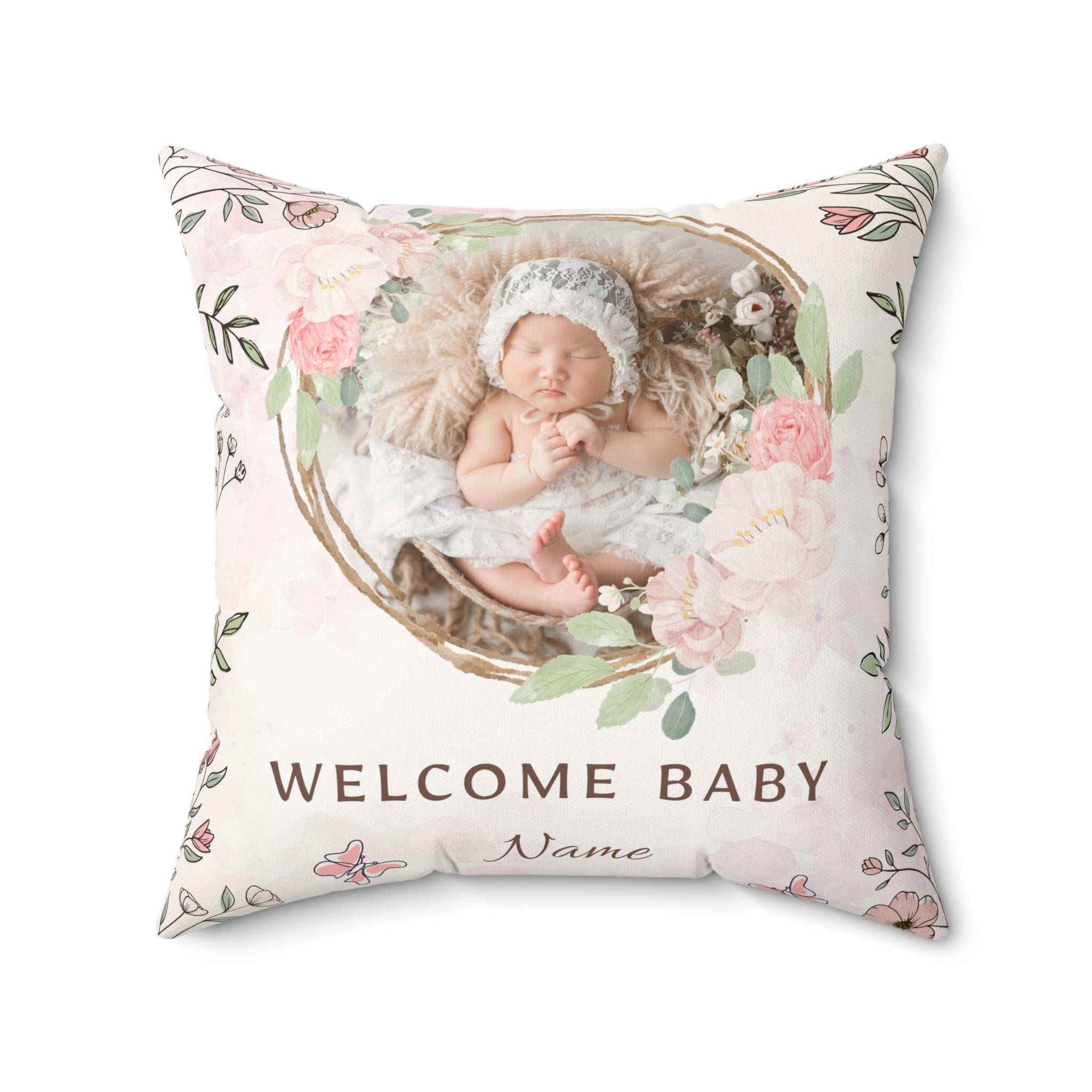 Personalized pillow with baby's photo and name