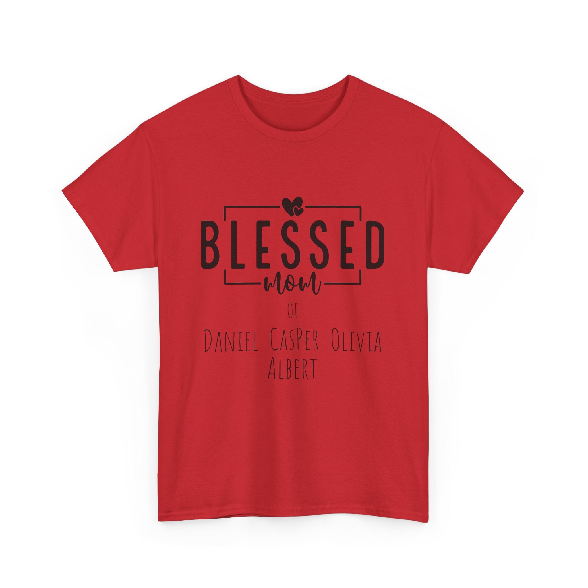Personalized Blessed Mom Heavy Cotton Tee in different colors - with your kids names!