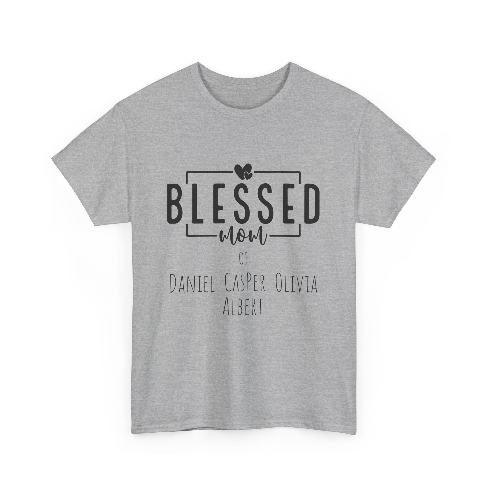 Personalized Blessed Mom Heavy Cotton Tee in different colors - with your kids names!