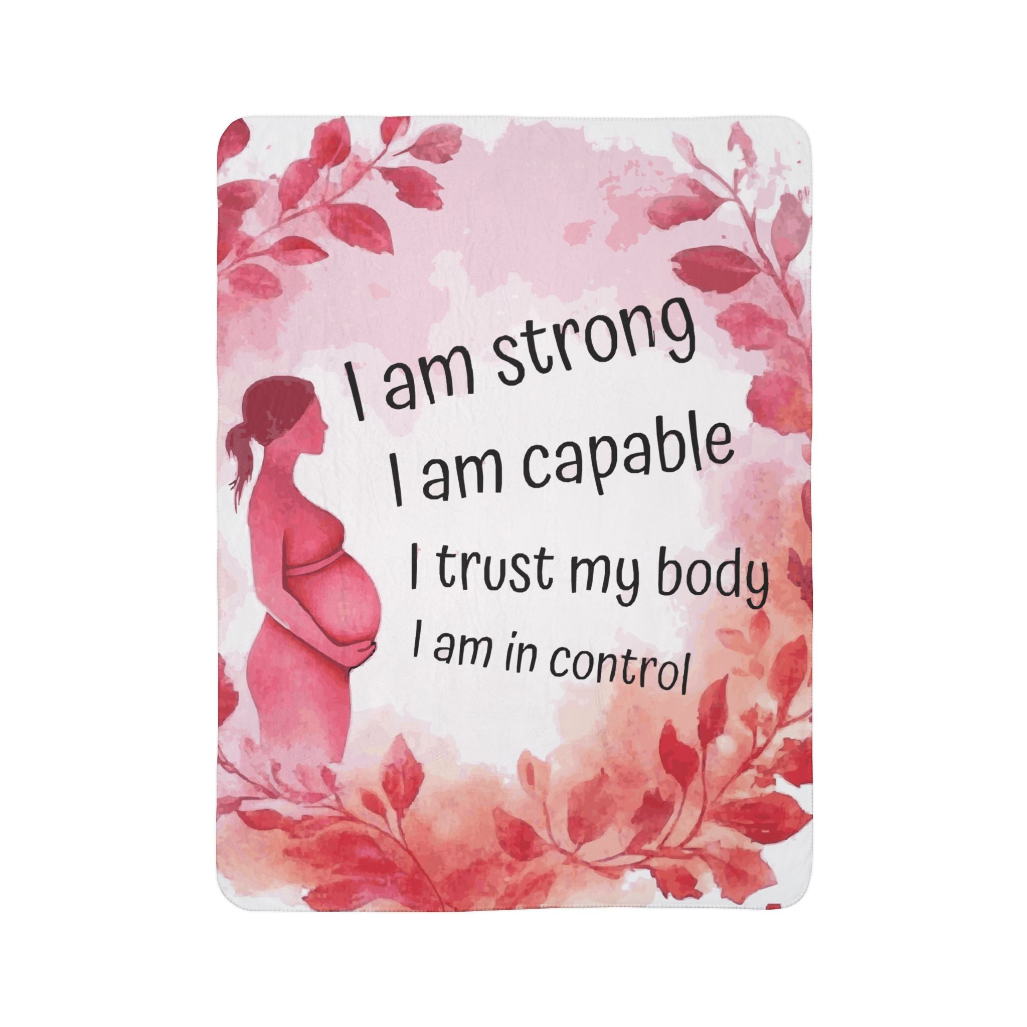 A large Sherpa blanket with affirmations for pregnancy and birth, providing comfort and warmth