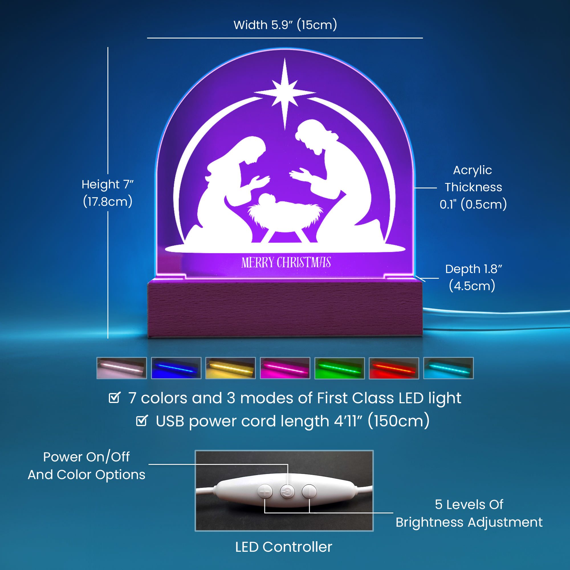 Personalized Christmas Nativity Scene LED Acrylic Dome Plaque