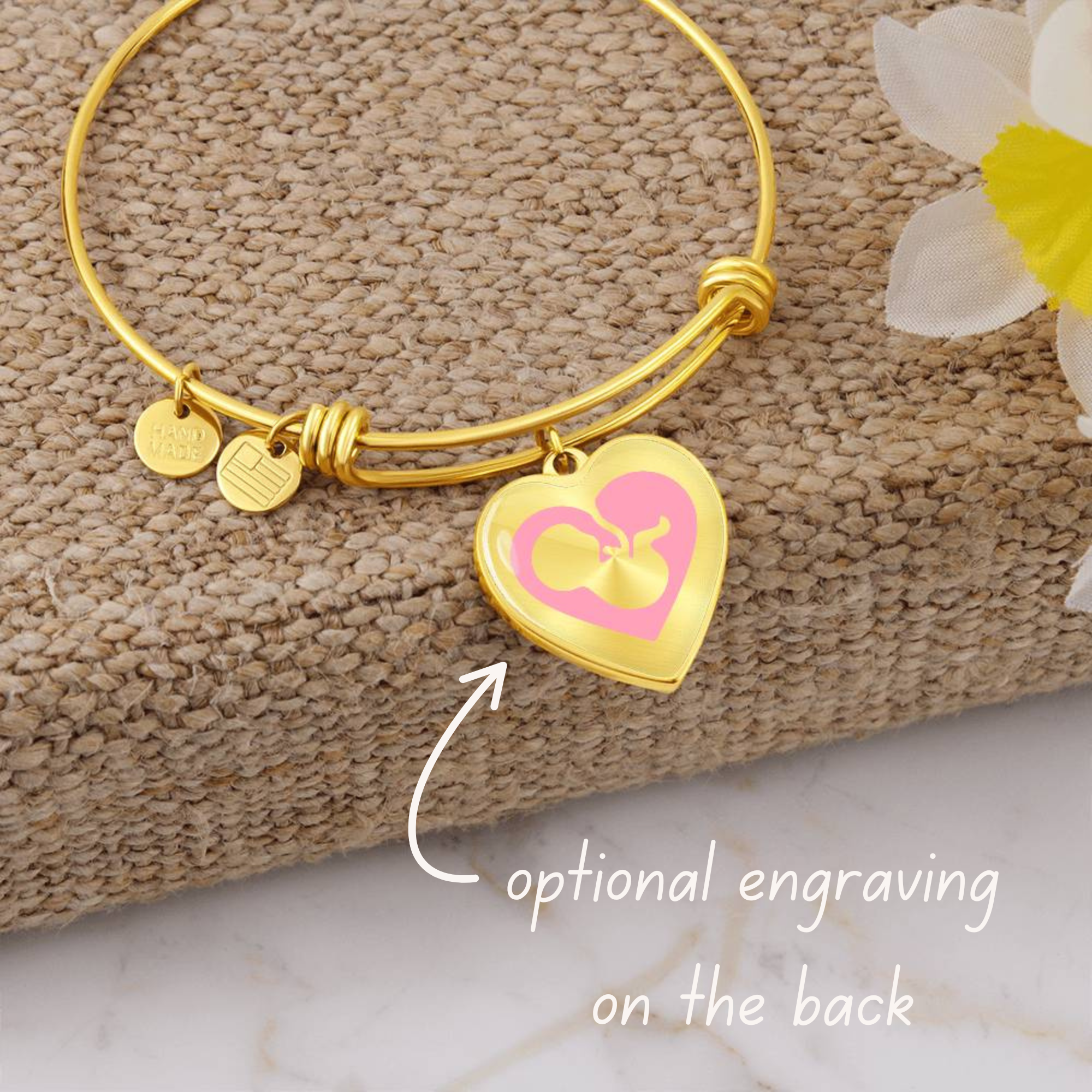 Pro-Life Heart 18k Gold Bracelet with Engraving option