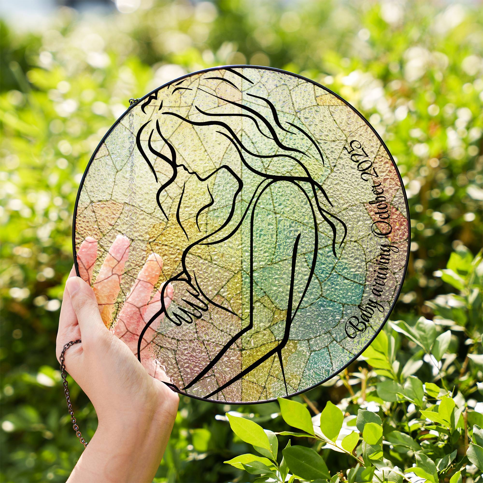 Delicate Stained Glass Suncatcher for Window Hanging Pregnancy Announcement Personalized with date