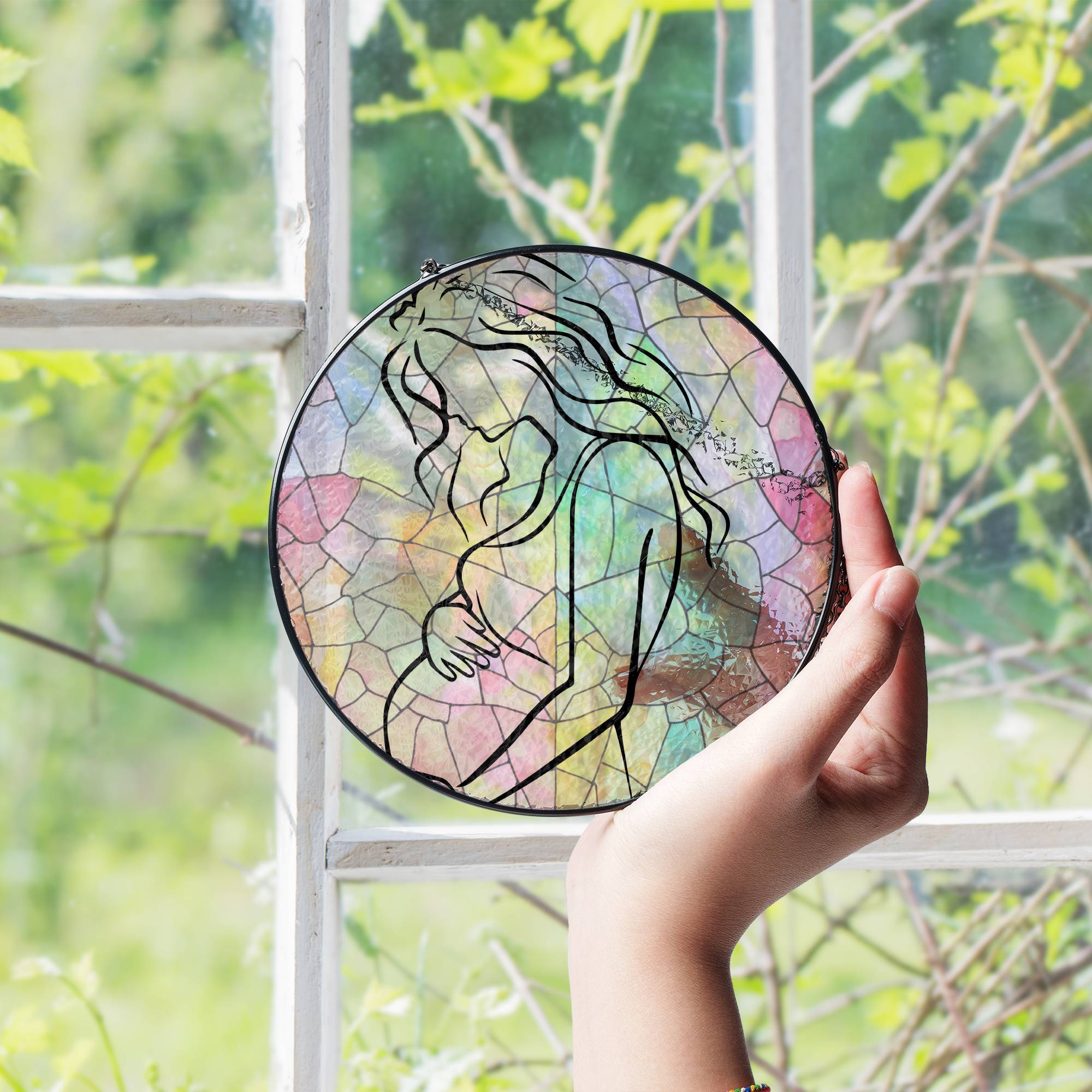 Delicate Stained Glass Suncatcher for Window Hanging Pregnancy Announcement