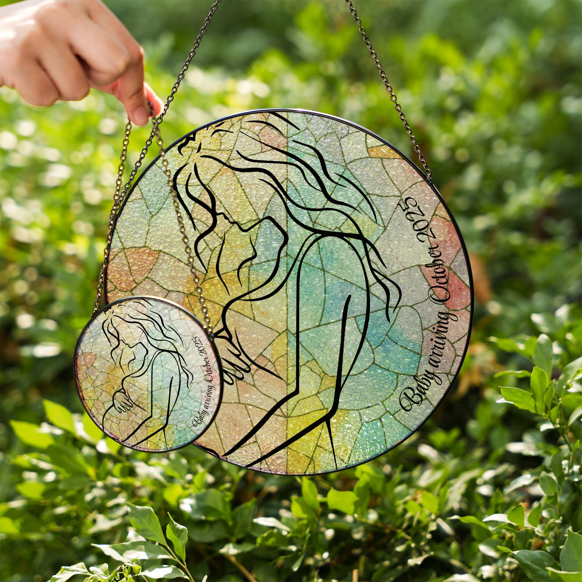 Delicate Stained Glass Suncatcher for Window Hanging Pregnancy Announcement Personalized with date