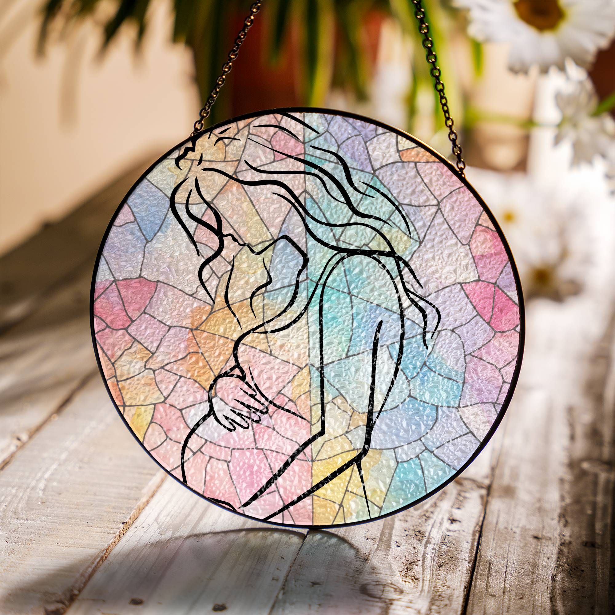 Delicate Stained Glass Suncatcher for Window Hanging Pregnancy Announcement
