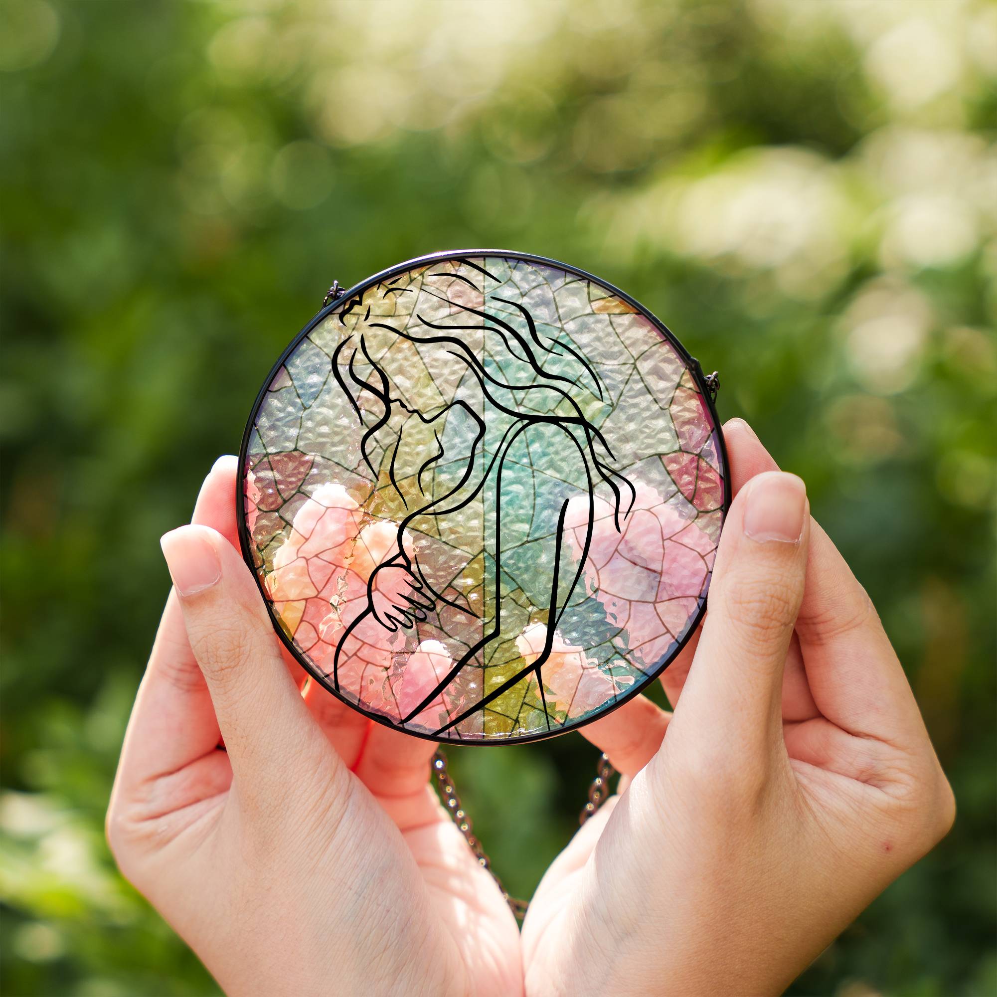 Delicate Stained Glass Suncatcher for Window Hanging Pregnancy Announcement