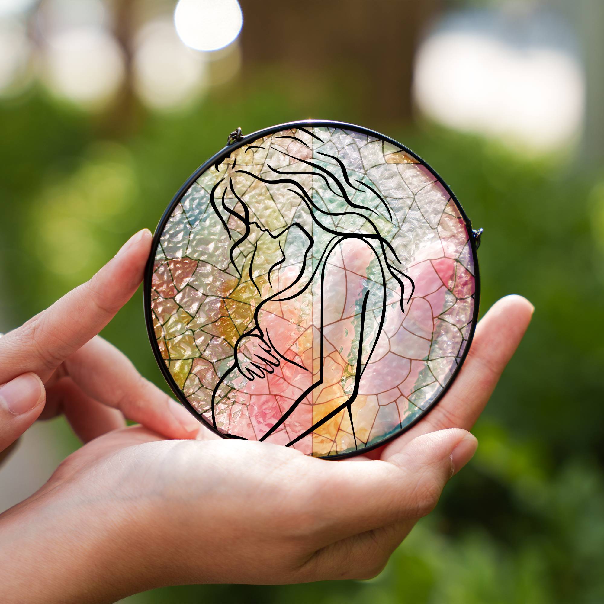 Delicate Stained Glass Suncatcher for Window Hanging Pregnancy Announcement