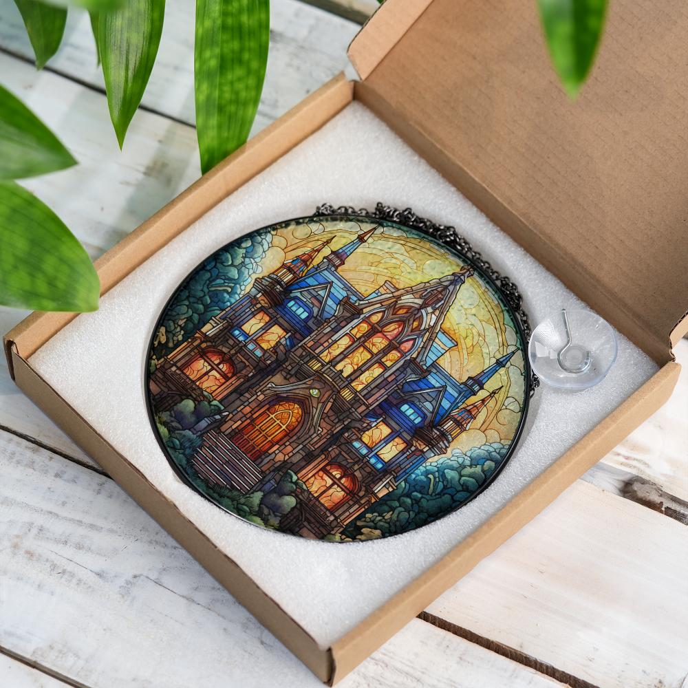 Gothic stained glass suncatcher in a box