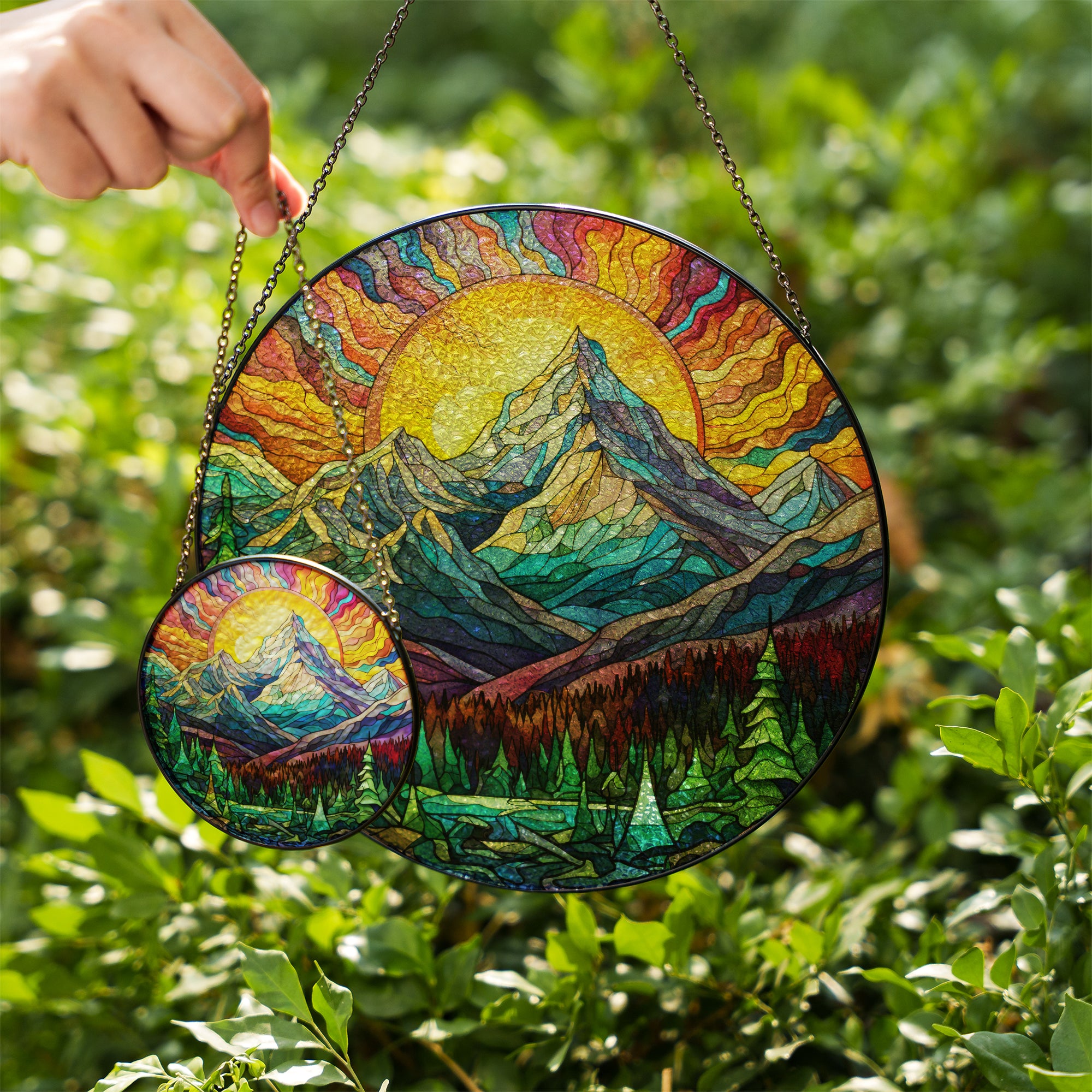 mountain glass suncatcher hanging two sizes