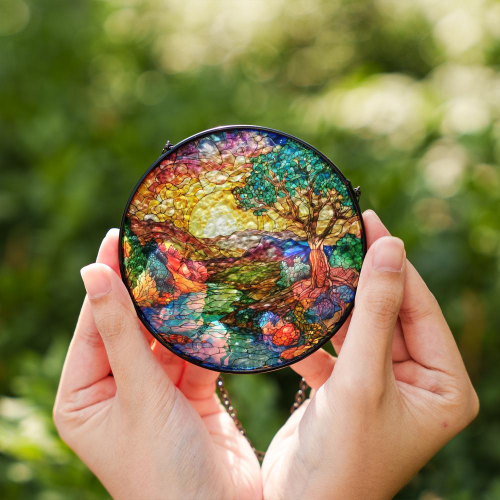 stained glass suncatcher landscape with a river