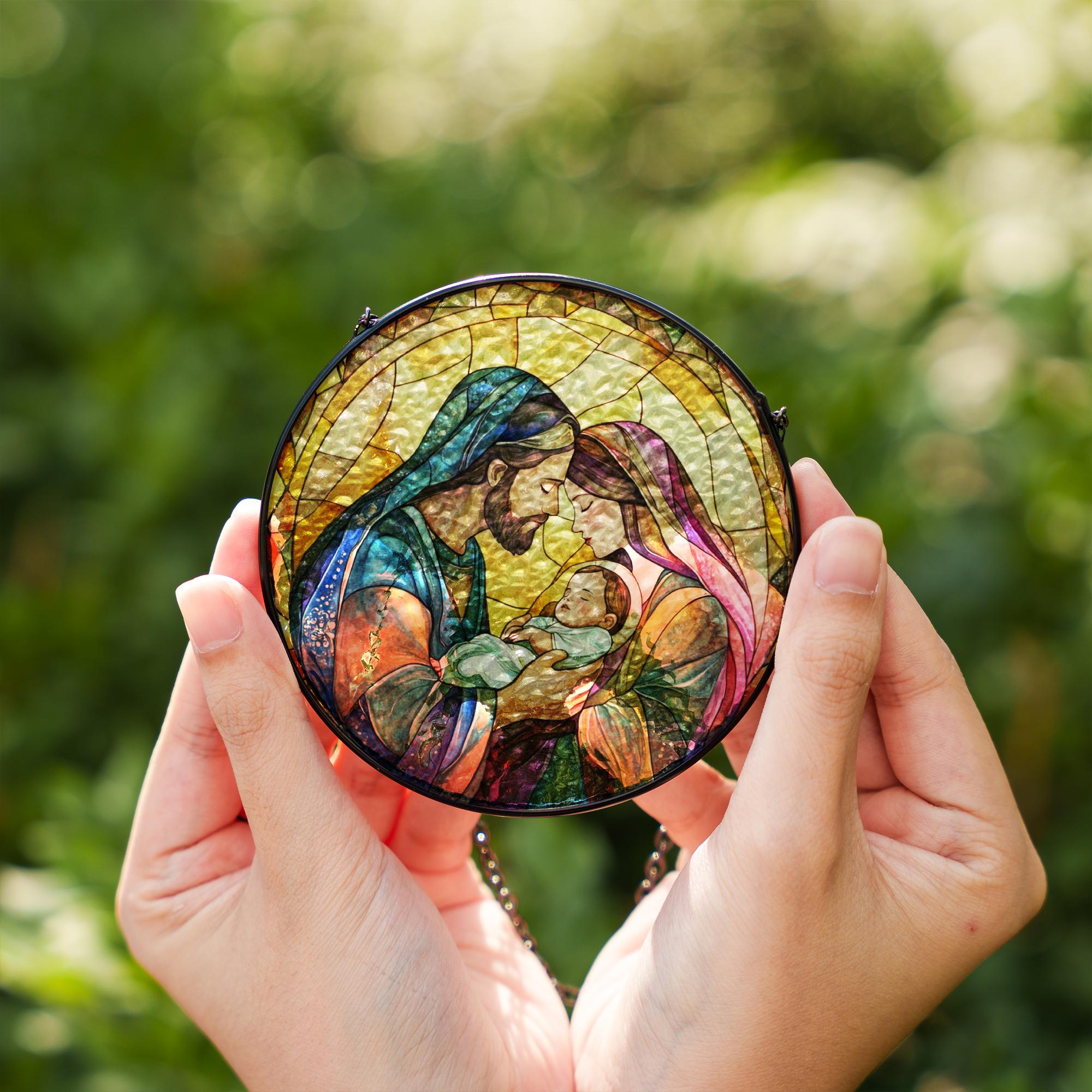 Nativity Stained Glass Suncatcher – Holy Family Window Hanging Christmas gift