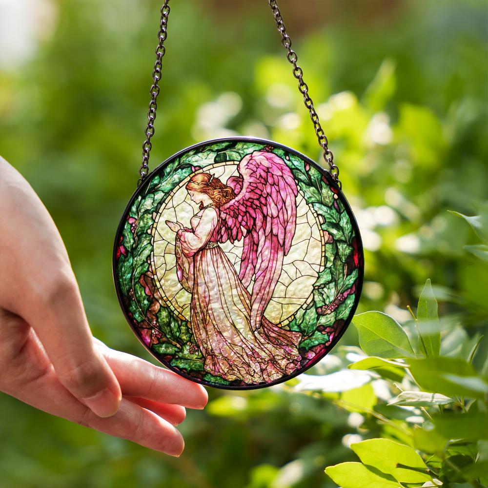 Stained Glass Pink Angel Suncatcher