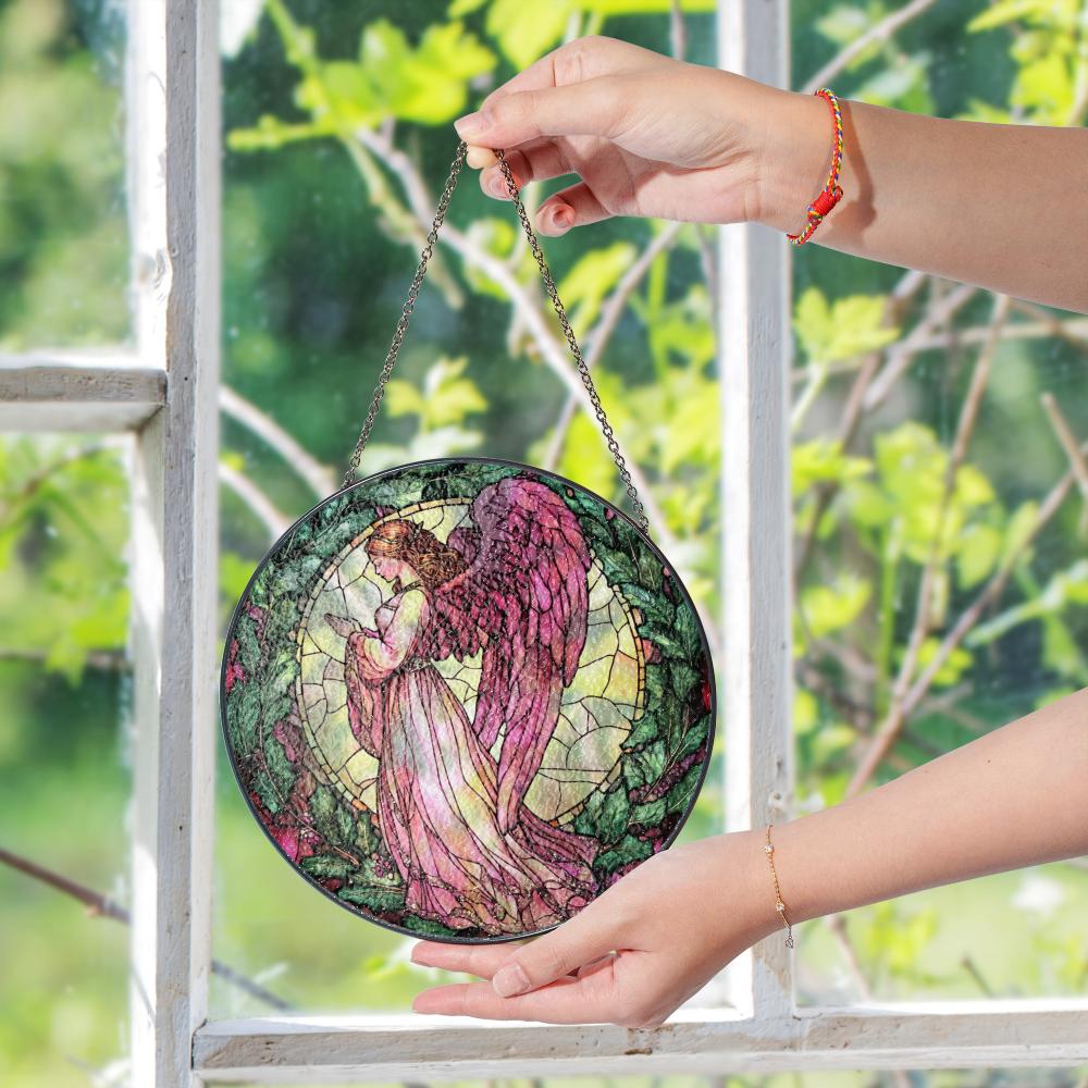 Stained Glass Pink Angel Suncatcher