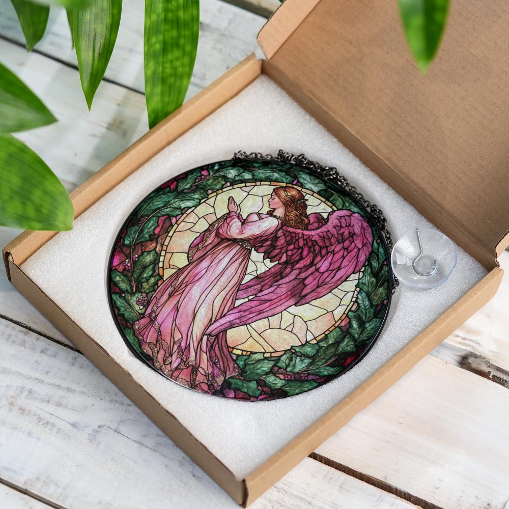 Stained Glass Pink Angel Suncatcher