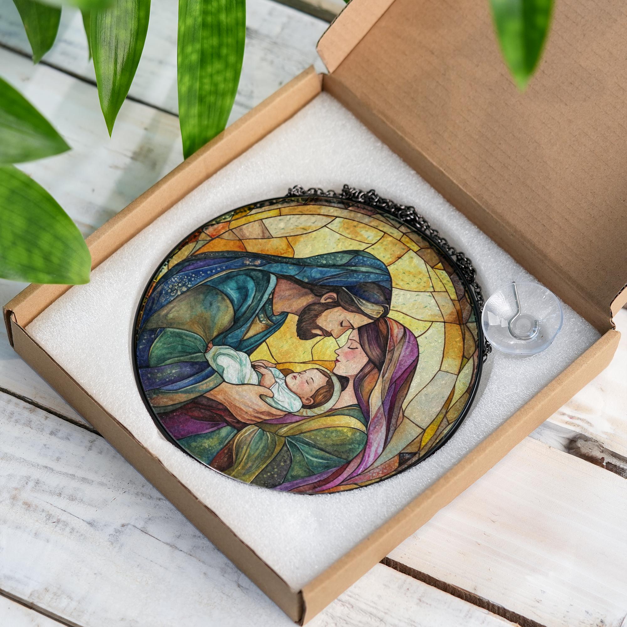 Nativity Stained Glass Suncatcher – Holy Family Window Hanging Christmas gift