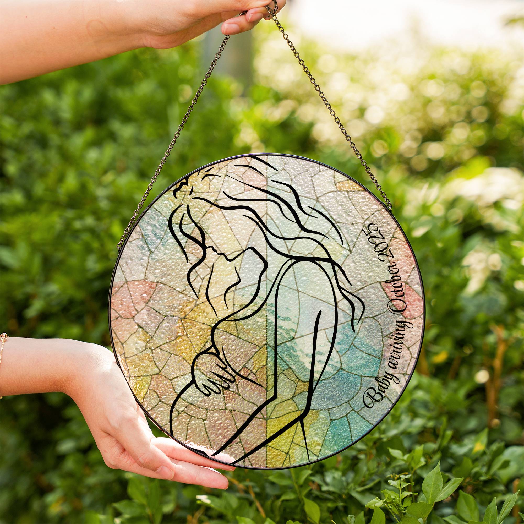 Delicate Stained Glass Suncatcher for Window Hanging Pregnancy Announcement Personalized with date