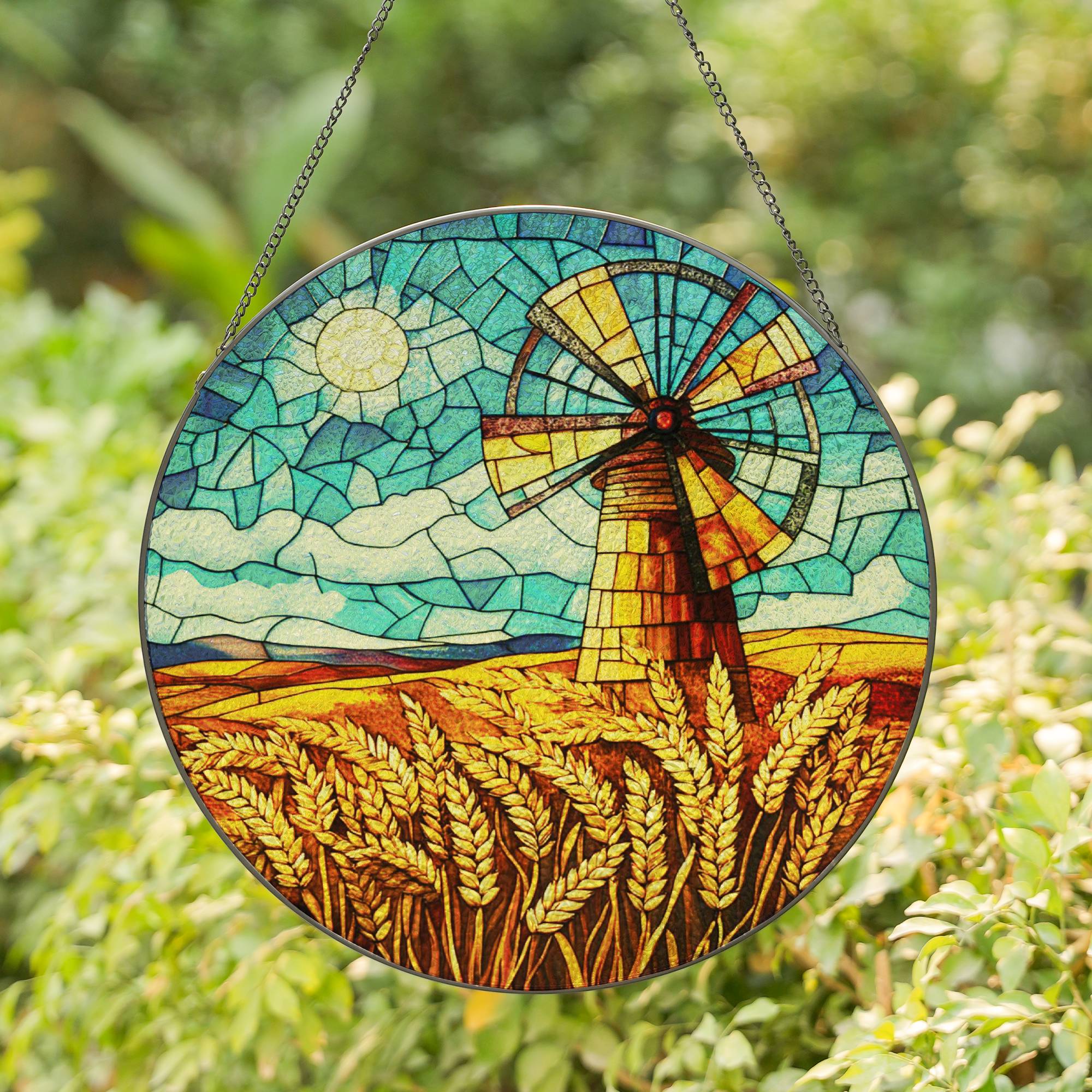 handcrafted windmill stained glass suncatcher