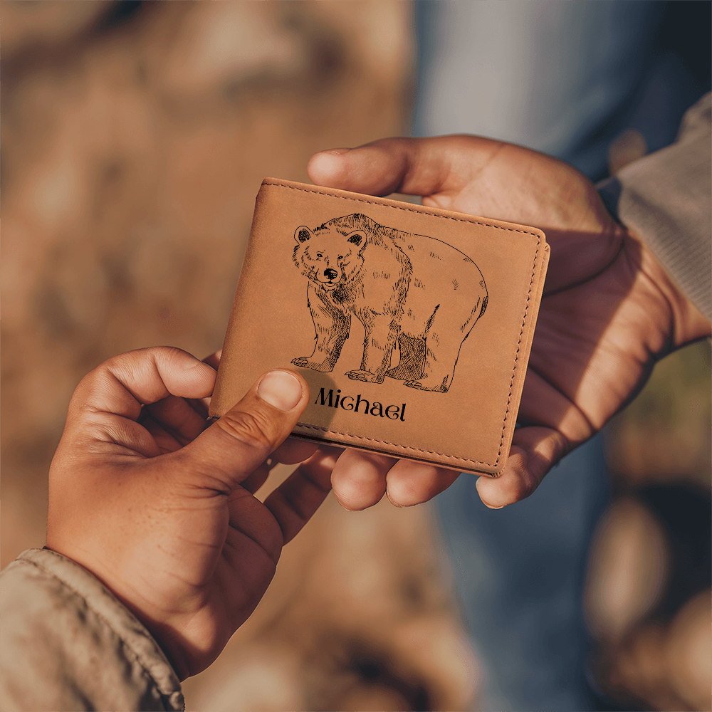 personalized bear leather wallet for him