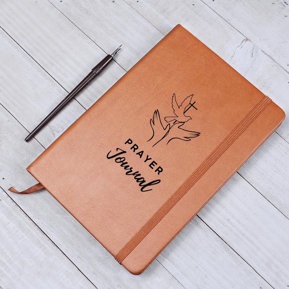 Vegan leather prayer journal with 200 lined pages, ribbon bookmark & elastic closure - perfect for daily devotionals, notes & spiritual reflection.