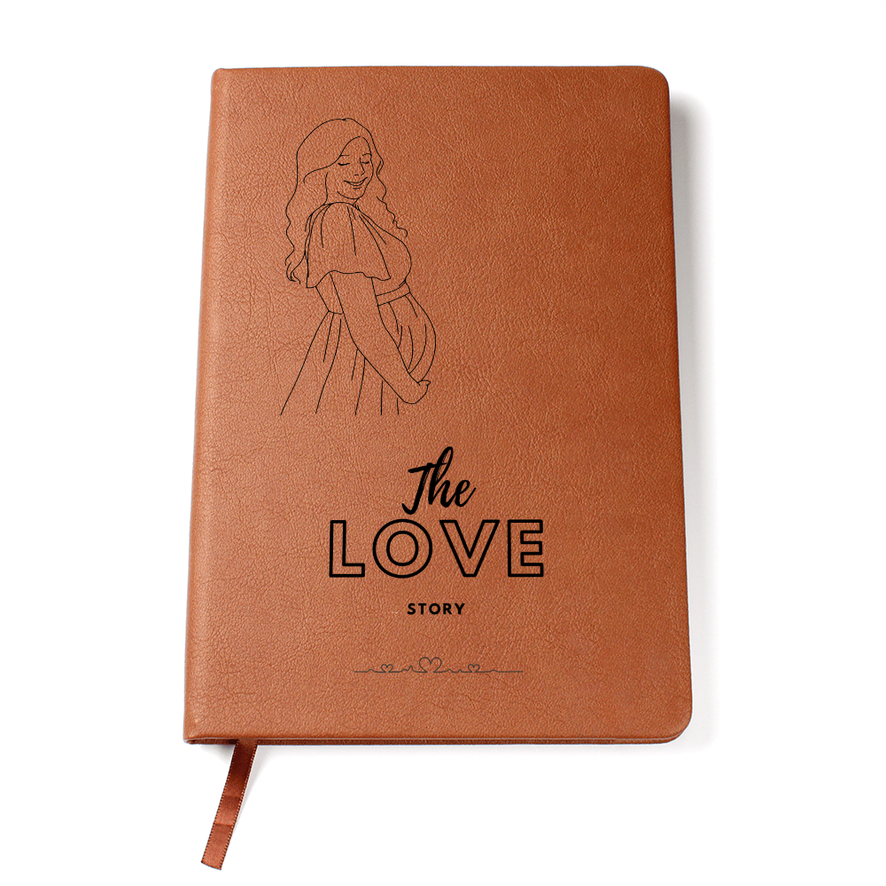 The Love Story pregnancy journal with vegan leather cover, 200 lined pages, ribbon bookmark & elastic band.