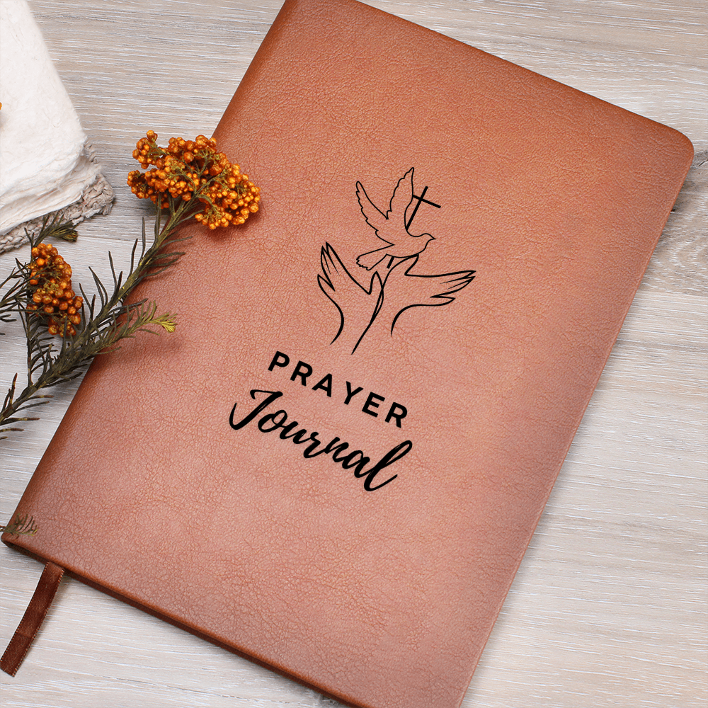 Vegan leather prayer journal with 200 lined pages, ribbon bookmark & elastic closure - perfect for daily devotionals, notes & spiritual reflection.