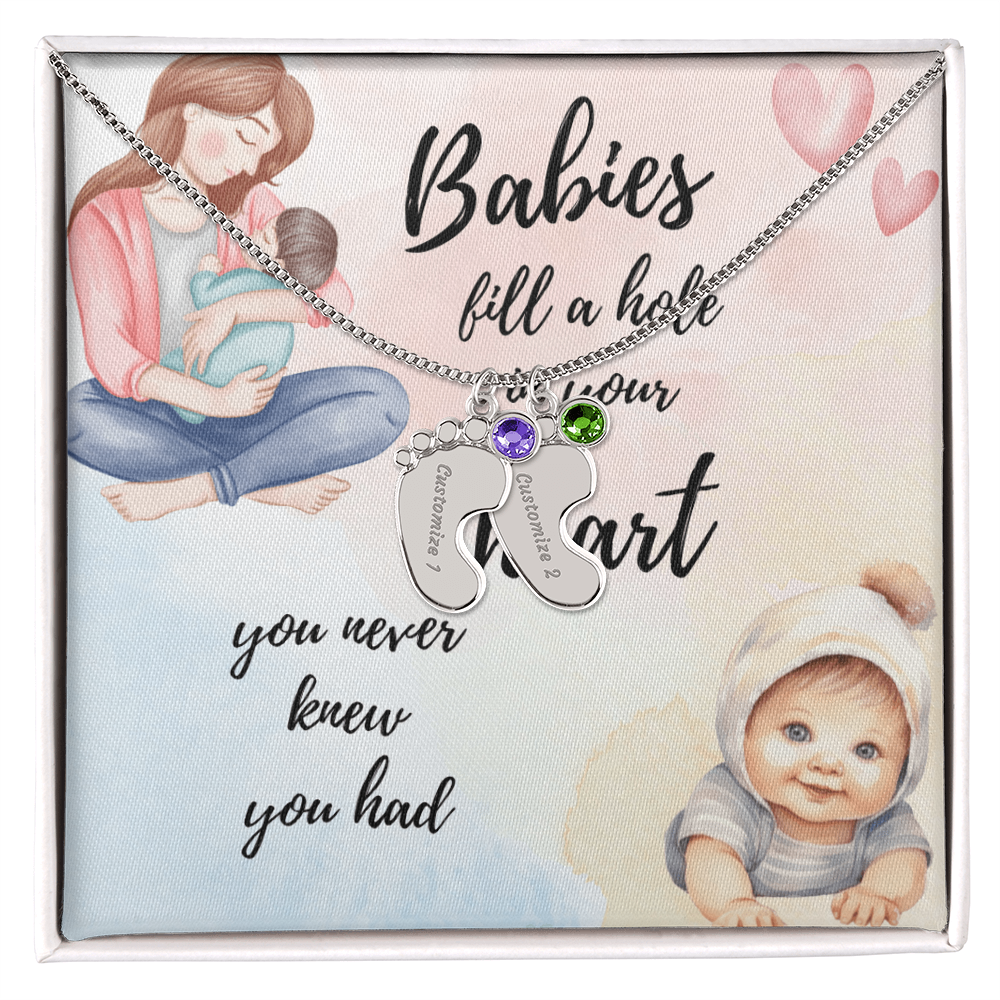 Celebrate the arrival of a newborn or cherish a precious memory with our Custom Baby Feet Necklace. Perfect for Mother's Day. Shipping from the USA.