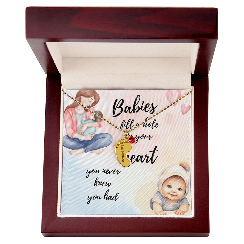 Celebrate the arrival of a newborn or cherish a precious memory with our Custom Baby Feet Necklace. Perfect for Mother's Day. Shipping from the USA.