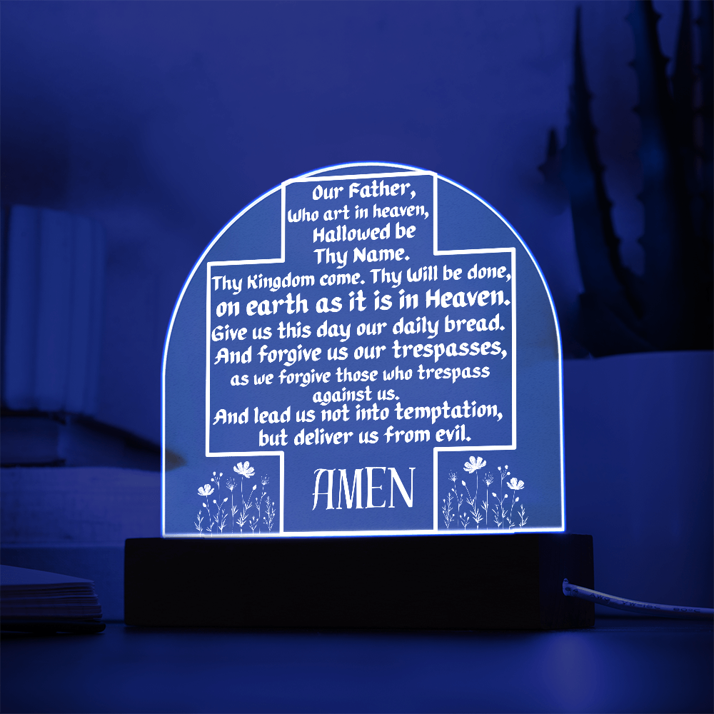 Our Father Prayer Cross LED Acrylic Dome Plaque