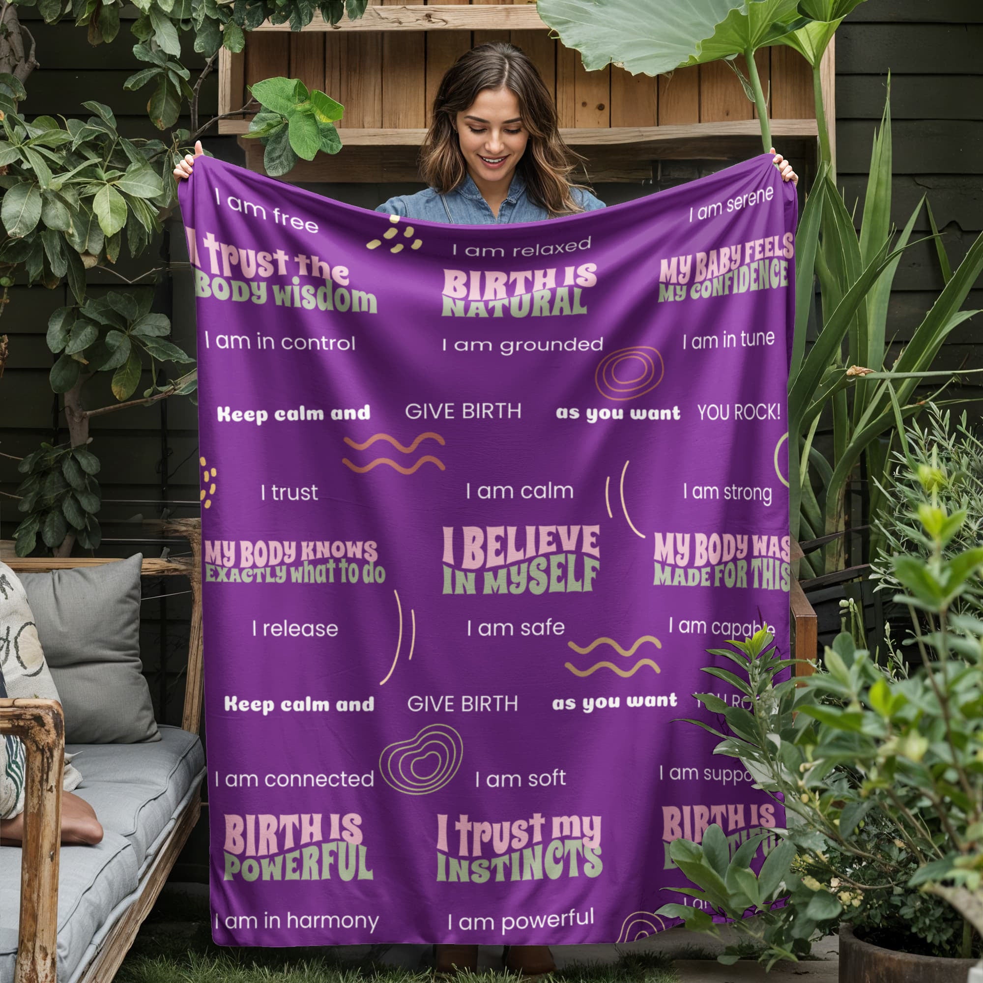 Jersey Fleece Birth Affirmations Blanket 50" x 60"