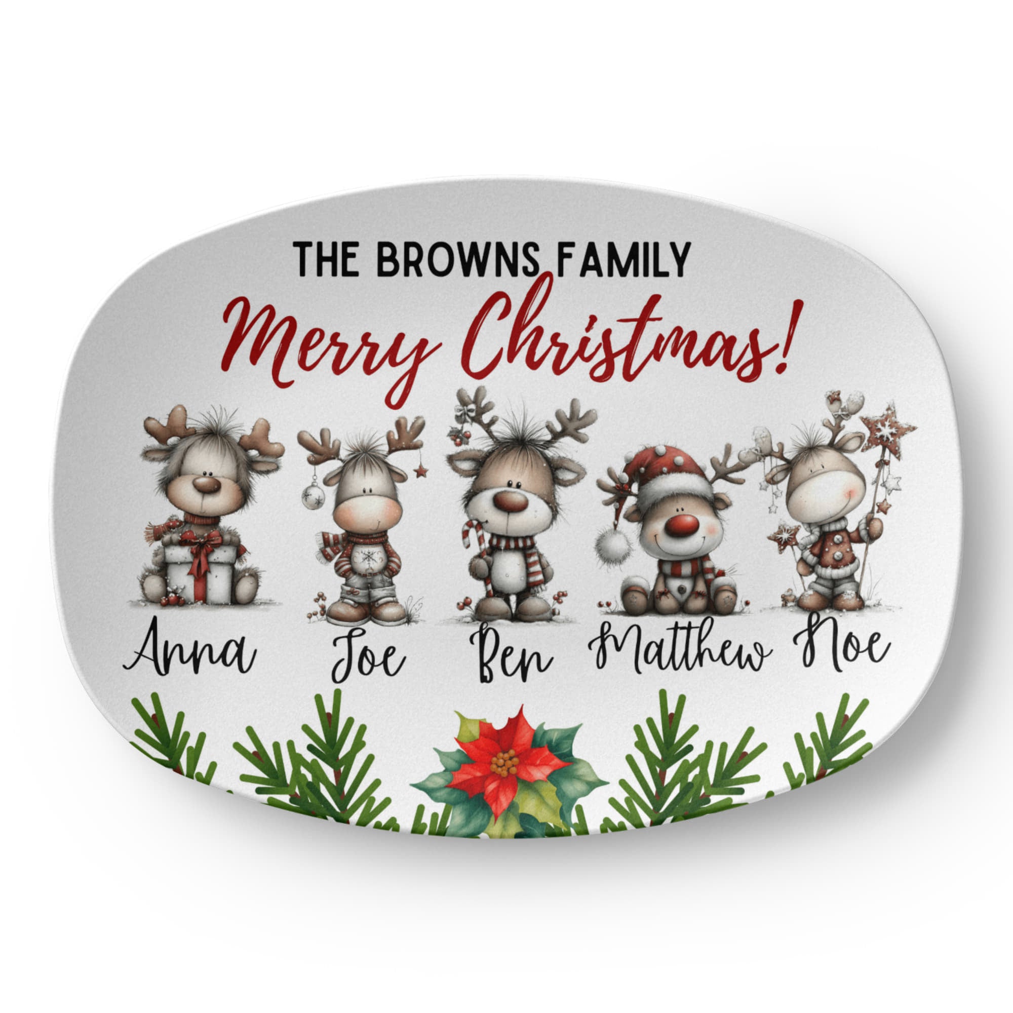 Reindeer family personalized Christmas platter