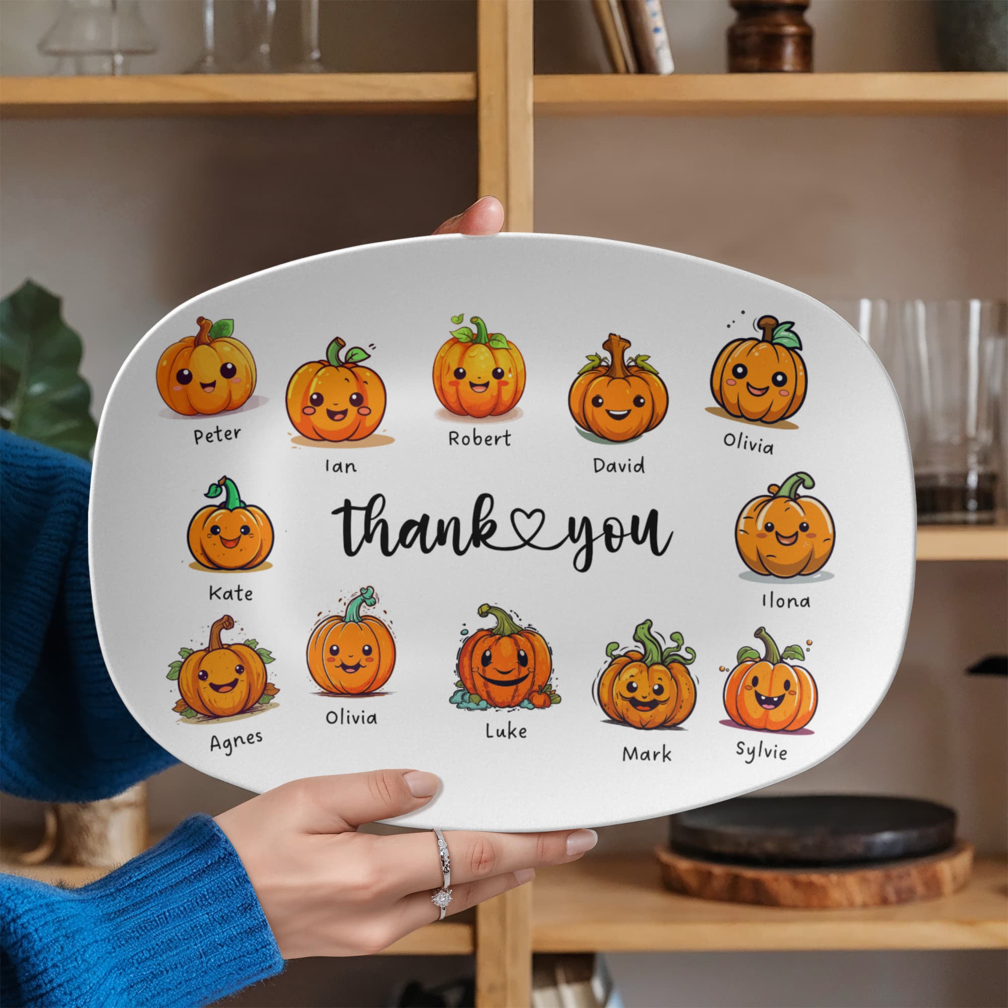 personalized serving platter thanksgiving pumpkin family with names