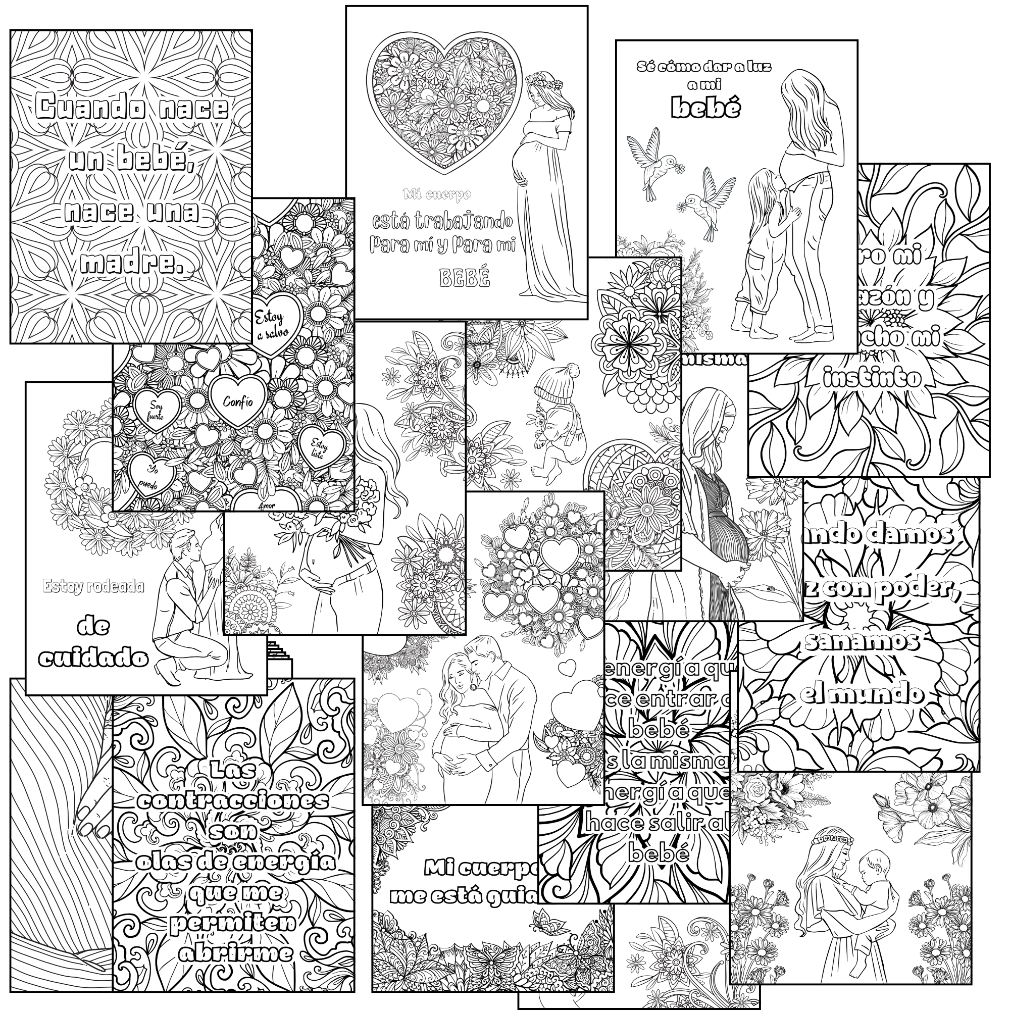 Páginas para Colorear con Afirmaciones para el Embarazo – PDF Imprimible