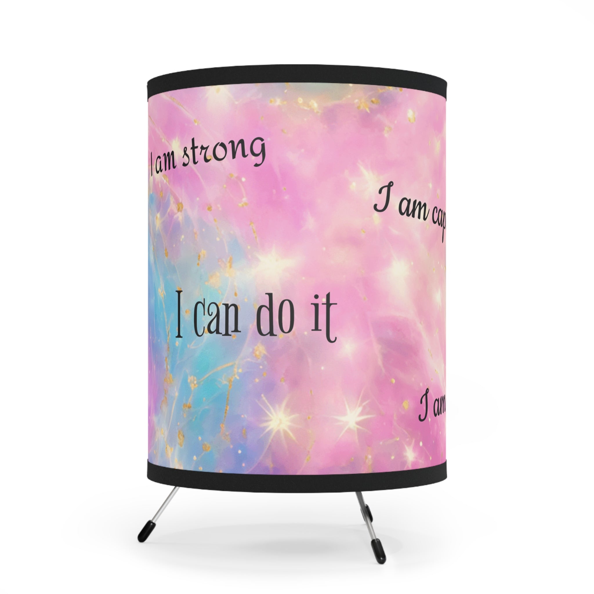 Decorative lamp with motivational phrases on a colorful background