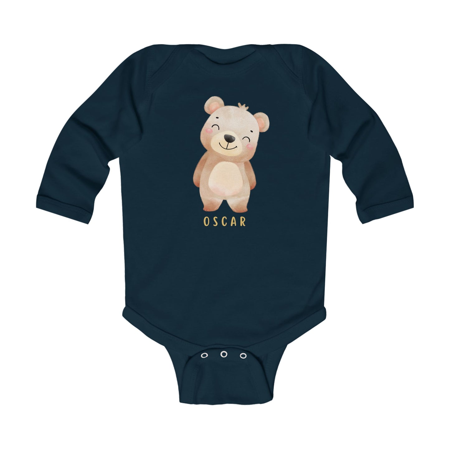 Personalized Bear Infant Long Sleeve Bodysuit with a Name