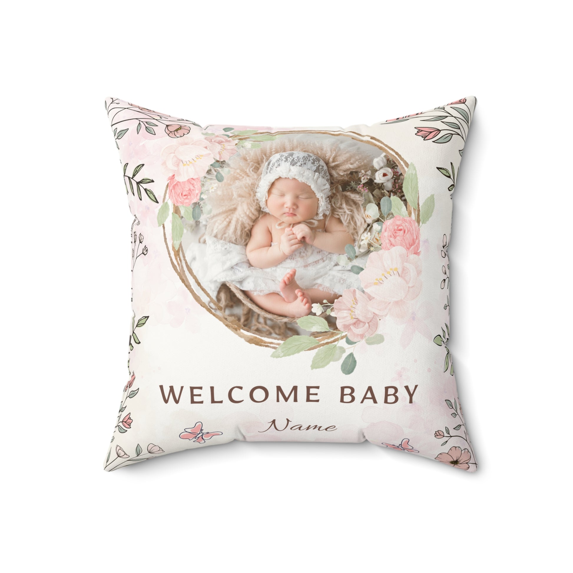 Personalized pillow with baby's photo and name