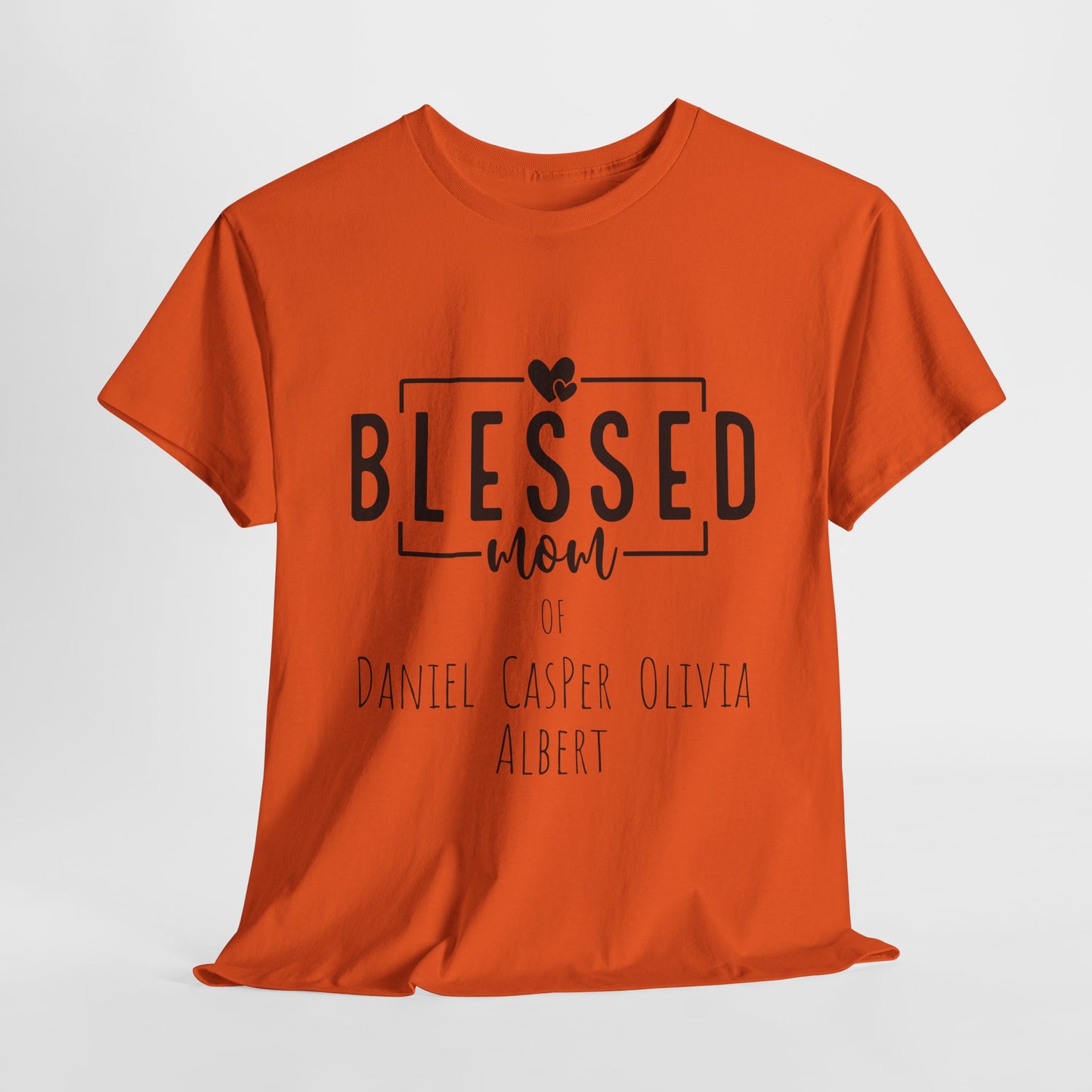 Personalized Blessed Mom Heavy Cotton Tee in different colors - with your kids names!