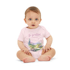Baby onesie with "So grateful to be alive!" text and pastel nature design, made from soft 100% Airlume cotton pink