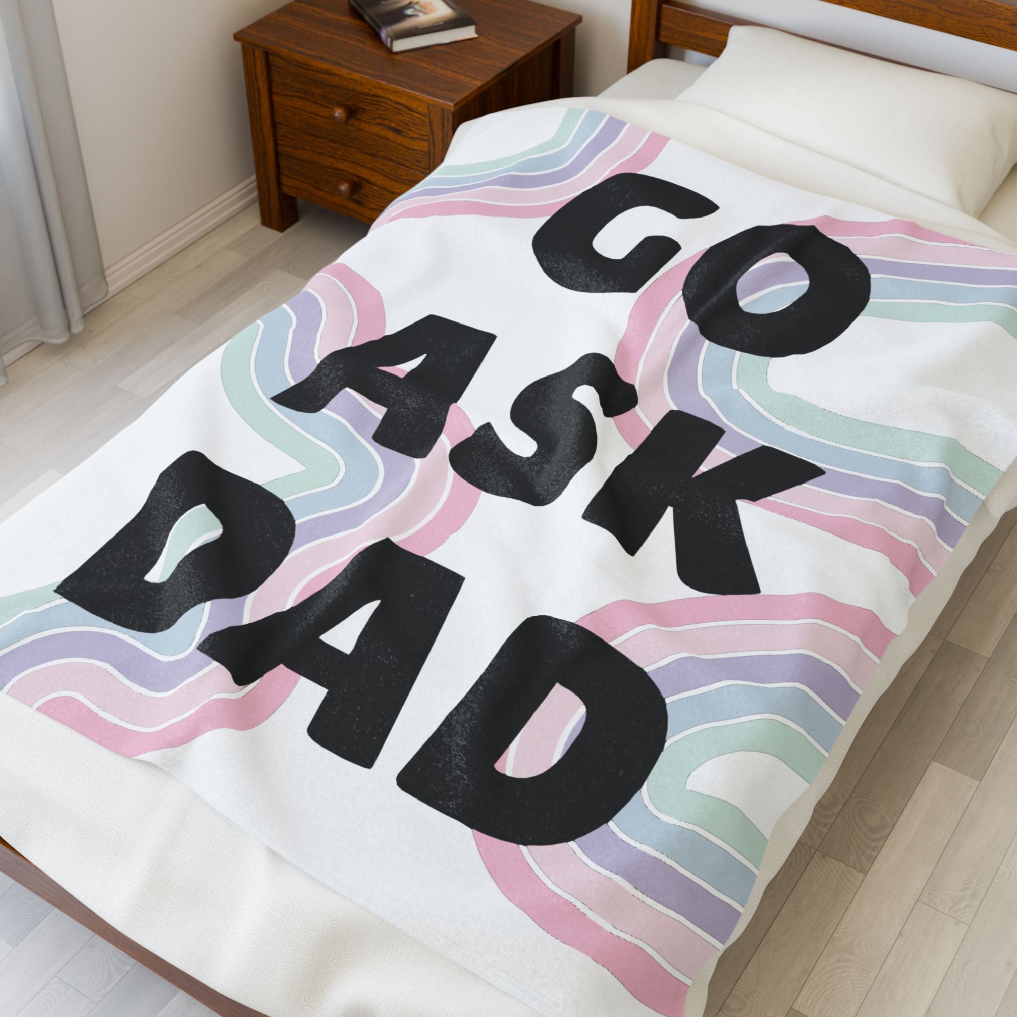 Velveteen Plush Blanket Go Ask Dad Rainbow