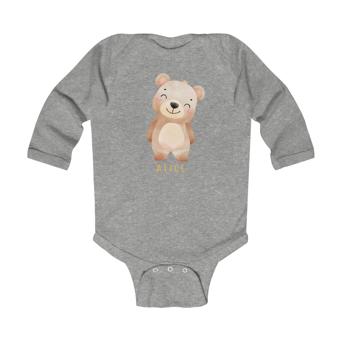 Personalized Bear Infant Long Sleeve Bodysuit with a Name